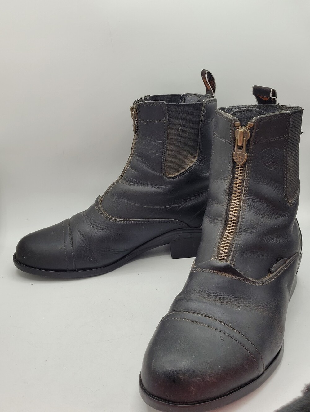 Ariat women's front-zip paddock boots W/ brass-toned center & Cap Toes Size 7.5